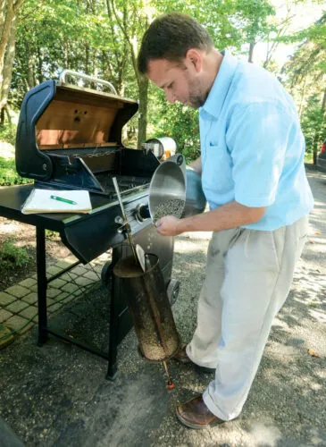 Weston Showalter getting ready to roast at home.