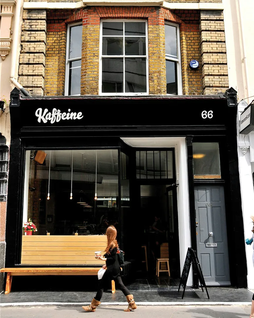 Kaffeine‘s storefront on Great Titchfield Street.