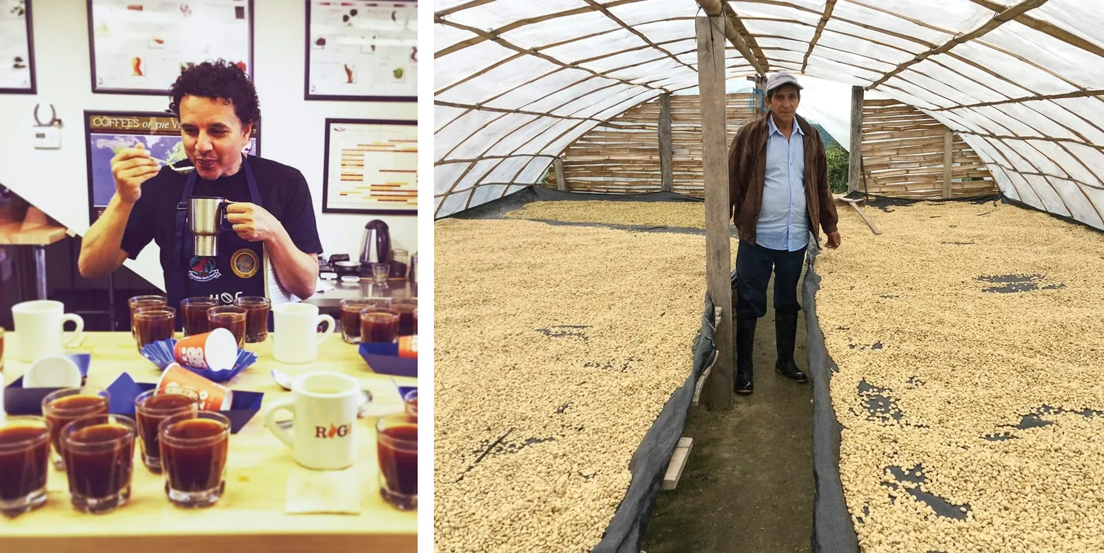 Nolan Dutton (cupping at left) has raised money for Peru Aprocassi to hep build 100 solar dryers.