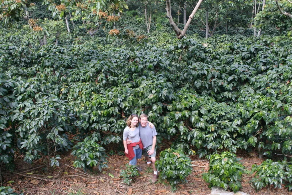 Michael Johnson and Laura Salinger Johnson on a coffee sourcing trip in El Salvador in 2009.